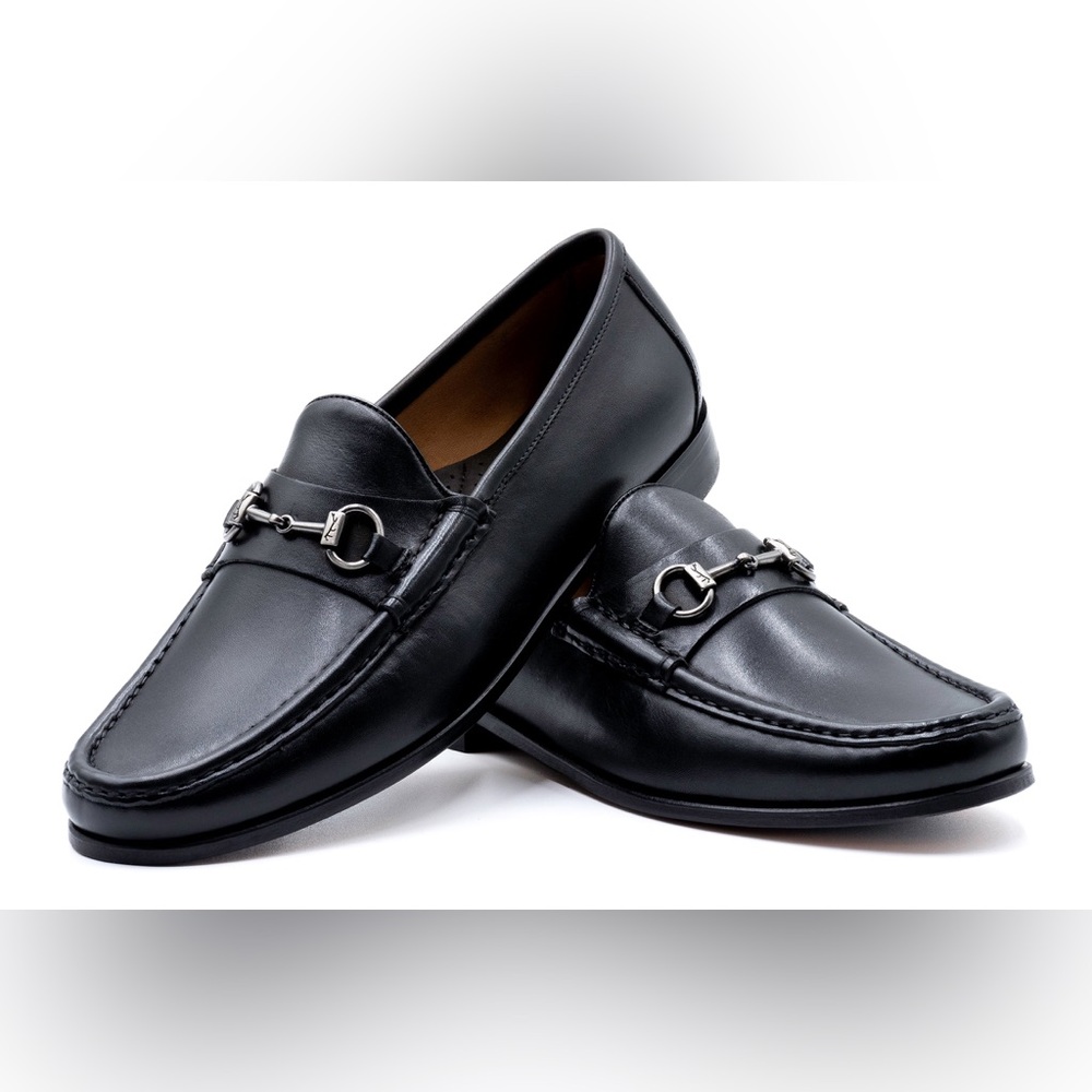 Men's Martin Dingman Addison Black Leather Horse Bit Loafers Size 10M